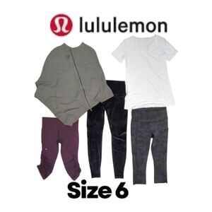 5 piece Lululemon Bundle Size 6 A mix of Leggings olive knit zipper WhitTshirts